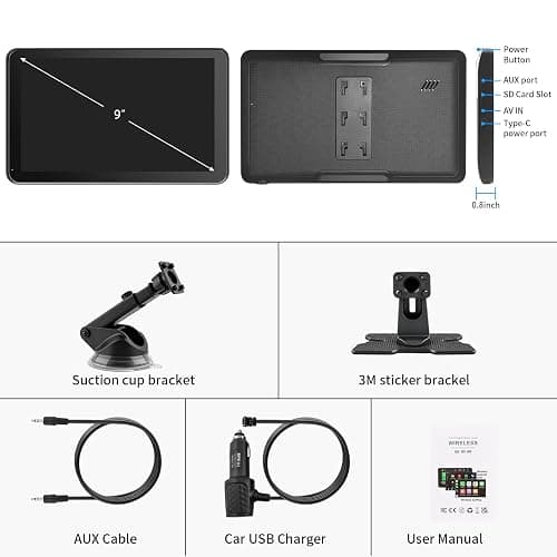 CarPlay Screen for Car, 9'' Wireless CarPlay & Android Auto - Smart Portable Touchscreen with Bluetooth/FM, Mirror Link, Voice Control, GPS Navigation, Hands-Free Calling, Plug & Play Car Play Screen thumbnail 7