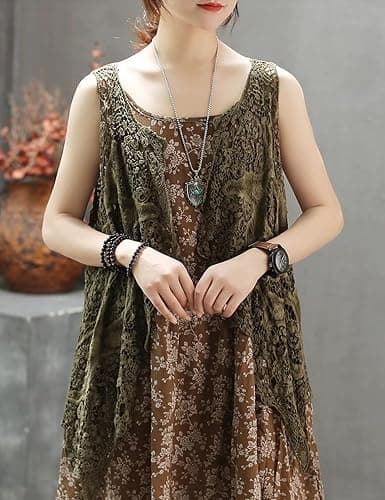 Flygo Women's Open Front Cotton Crochet Lace Boho Hippie Butterfly Vest Cardigan Coverup Sleeveless Irregular Hem thumbnail 2