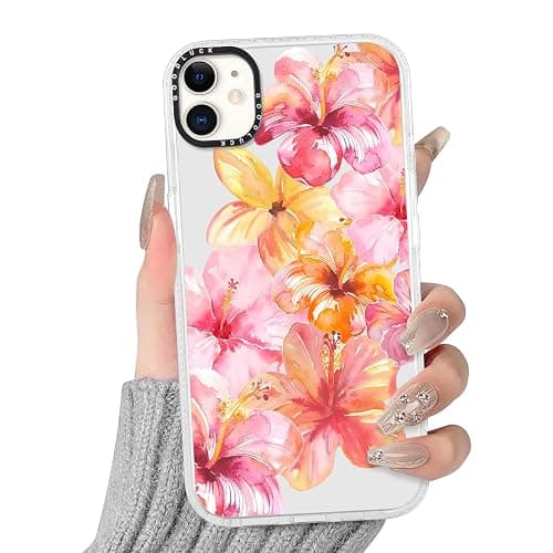 Yoedge Transparent Handyhülle für iPhone 11 Hülle, Aesthetic Hibiskus Blumen Sommer Muster Niedlich Muschel Design Mädchen Geschenk Schutzhülle,Silikon Case Cover für iPhone11 6,1",Bunt Flower - Image 1