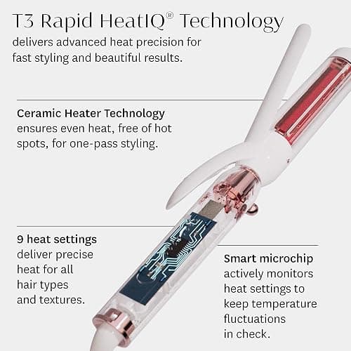 T3 Switch Kit Professional Ionic Interchangeable Curling Iron with 3 Ceramic Clip & Wand Long Barrels for Curling and Waving, 9 Adjustable Heat Settings & Ion Generator, White/Rose Gold thumbnail 7