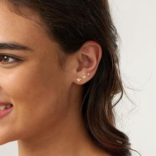 GUOKE 3 Pair Tiny Flat Back Earrings for Women - 14K Gold/White Gold Plated Cute Small Screw Flatback Stud Earring, Everyday Wear thumbnail 5