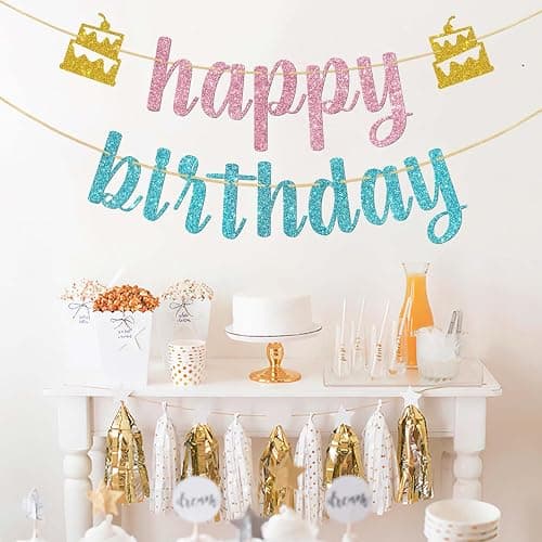 Happy Birthday Banner Pink and Blue Happy Anniversary Banner Baby Shower Decorations thumbnail 6