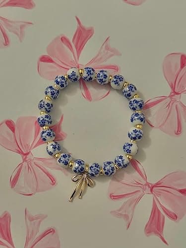 Beads Bow Charm Bracelet for Women Flower Vintage Bracelet Handmade Stretch Beaded Dainty Romantic Jewelry Gifts thumbnail 7