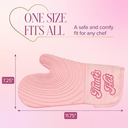 Paris Hilton Oven Mitt Set with Iconic That's HOT Design, Heat Resistant Pot Holders Featuring Non-Slip Textured Silicone Grips, 2-Piece Set, Pink thumbnail 3