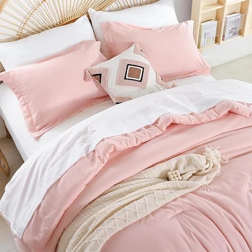 weigelia Pink Comforter Sets Full Size Comforter Set with Sheets 7 Piece Soft Microfiber Comforters Set for Women Blush Lightweight Alternative Comforter for All Season thumbnail 2