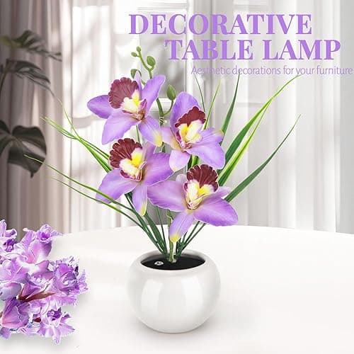 Strackvial Artificial Flower Night Light, Touch Stepless Dimming USB Rechargeable Orchid Flower with Vase Lamp, LED Table Lamp Decorative Landscape Lights for Festival Party Home Decor (Purple) thumbnail 7