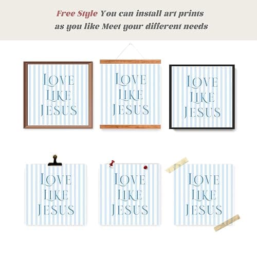 LARTSFRO Coquette Blue Bow Jesus Wall Art Decor Posters, Light Blue Bow Room Bedroom Bathroom Wall Art Decor Aesthetic for Teen Girls Gifts, Inspirational Bible Verses Bow Wall Decor, 10x10 Inch Set of 4 Unframed Bow Pictures thumbnail 4