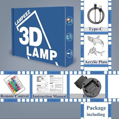 Lampeez Shark Gifts for Boys – Kids Shark Night Light 3D Optical Illusion Lamp with 16 Colors & Remote Control, Cool Shark for Boys Girls Birthday thumbnail 7