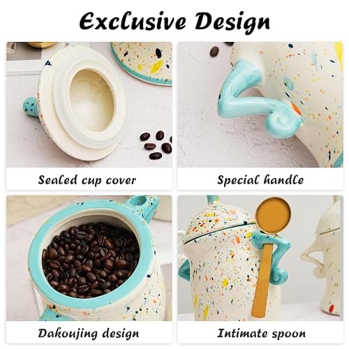 Antetek Canister With Attitude,Large Capacity Cute Sassy Storage Canister,Interesting food jars, stylish airtight large ceramic lids, coffee, tea, sugar and spice storage jars with spoons (Blue) thumbnail 4