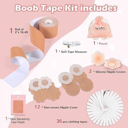 Mciotk Boob Tape Kit - 2 Pcs Nipple Covers | Boobytape for Large Breast Lift w Body Tape | Invisible Boobtape for A-G Cup thumbnail 2