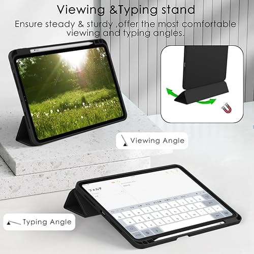 ZryXal iPad Pro 11 Inch Case (M5) 2025/ (M4) 2024 (Model: A3357,A3358,A3359,A2836/A2837/A3006), Trifold Stand Smart Cover with Pencil Holder and Soft TPU Back, Auto Wake/Sleep (Black) thumbnail 5