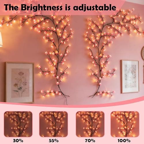 Enchanted Cherry Blossom Vine Twig Lights,7.55ft Twinkling LED Tree Branch Fairy String Lights with 144 LED Lights and Remote,8 Lighting Modes,Christmas Indoor Decorations for Home Wall Door Window thumbnail 6