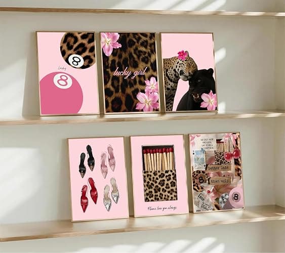 6Pcs Trendy Pink Leopard Canvas Wall art Preppy Y2K Posters Print Artwork Fashion Cheetah Flowers Painting Pictures Wall Decor for Girls' Room Dormitory Apartment Home Decoration 8x10in Unframed thumbnail 3
