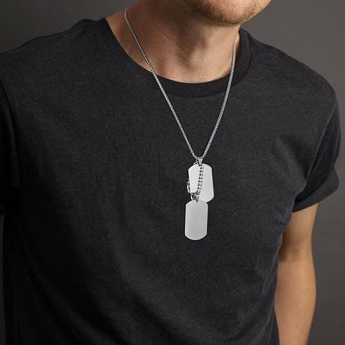 HZMAN Mens High Polishing Stainless Steel Dog Tag Pendant Necklace | 22+2 Inch Link Chain,Silver/Gold/Black,Waterproof,Hypoallergenic,Gift Box thumbnail 3