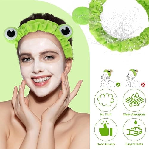 Jowmoy Green Frog Eye Elastic Headband - Versatile for Spa, Skincare, Makeup, Face Wash, Fun Gift for Women (1 Pack) thumbnail 5