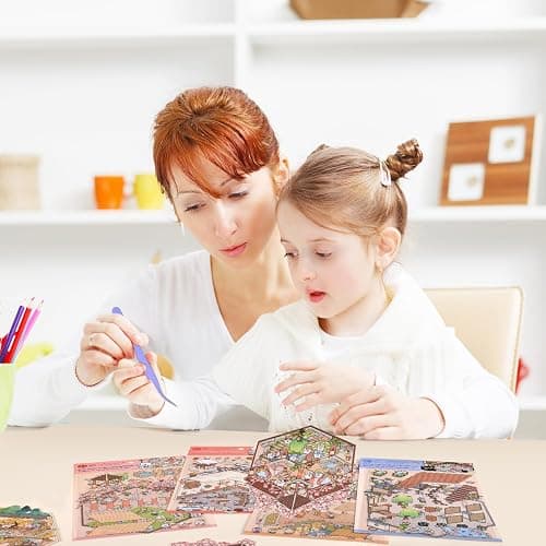Girls 3D Miniature Scene Stickers, 4 Sets Chinese Courtyard DIY House Stickers for Lunar New Year, Spring, Summer, Auturn, Cute 3D Cartoon Sticker Scenes for Adult Kids Relief Stress Pass The Time thumbnail 2