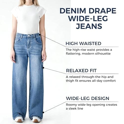 Mars power Women's Wide Leg Jeans High Waisted Baggy Straight Leg Loose Stretchy Casual Denim Pants thumbnail 5
