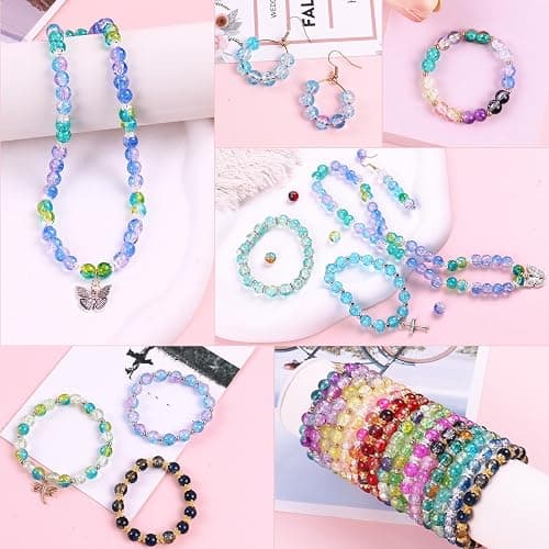 1800PCS 8mm Crackle Glass Beads Bracelet Making Kit, 48 Colors Glass Beads for Jewelry Making, Round Crystal Beads for Bracelets, Friendship Bracelet kit for DIY Crafts Gifts, 2 Box (Crackle Colors) thumbnail 3