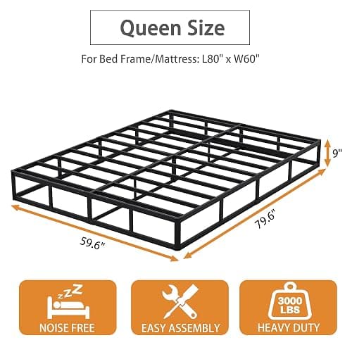 Snaye Queen Size Box Spring Bed Base 9 Inch, 3000lbs Heavy Duty Box Spring Queen Metal Mattress Foundation, Tool-Free Easy Assembly, Noise Free thumbnail 2