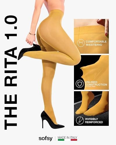 sofsy 10-Year Hosiery Craftsmanship - Italian 40 Den Run Resistant Opaque Tights for Women | High-Waist, Reinforced Toe thumbnail 4