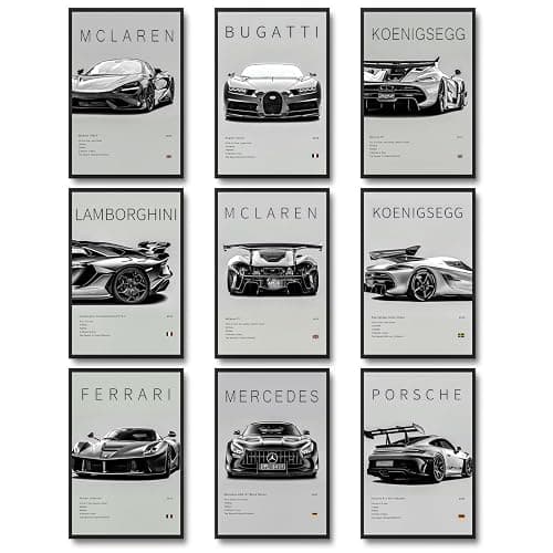dazongweihan 9pcs Super Car Posters for Boys Room, Racing Car Wall Art for Men Guys,Sports Car Wall Decor, Race Cars Pictures Wall Decor for Bedroom Dorm Man Cave(Unframed,8x12inch) (X1) - Image 1