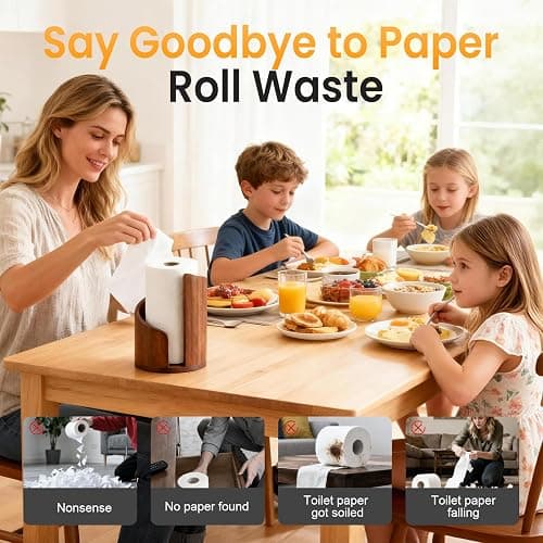 Wooden Paper Towel Holder, 2026 New Mountain Paper Towel Holder Countertop with Mango Wood Base and Iron Rod Fits Standard/Jumbo Rolls, Countertop Towel Stand for Kitchen and Bathroom (Brown) thumbnail 4