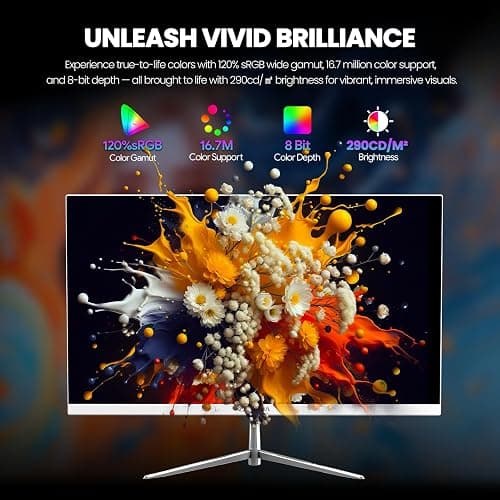 CRUA 24.5" White Gaming Monitor, 200Hz FHD(1920 * 1080P) VA Screen Computer Monitor, Supports Freesync, 120% sRGB, Blue Light Filter, Built-in Speakers, Wall Mountable Installs(HDMI 1.4/DP 1.2) thumbnail 4