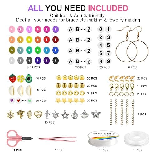 Redtwo 6200 Clay Beads Bracelet Making Kit, 24 Colors Flat Preppy Beads for Friendship Bracelets, Polymer Clay Bead with Charms for Jewelry Making, Crafts Gifts for Girls Ages 6-12 thumbnail 4