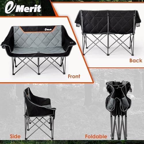EMERIT Oversized Camping Chair with 650LB Capacity - Heavy Duty Folding Loveseat Camping Couch with Deep Seat & Rip-Resistant Fabric, Padded Comfort, Cup Holders for Outdoor, Lawn & Sports. thumbnail 7