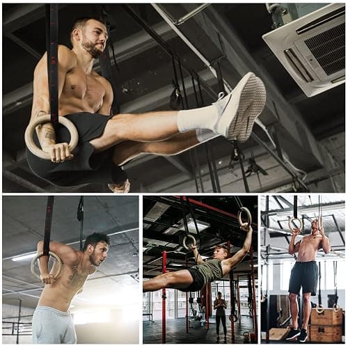 Wooden Gymnastic Rings 1.1 inch/1.25 inch,5BILLION Olympic Rings with Adjustable Straps 15ft,Wood Gym Rings for Home Gym Full Body Workout,Quick Install Cam Buckle,1500lbs Supported thumbnail 7