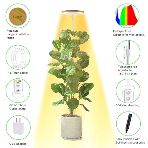 Plant Grow Light,yadoker LED Growing Light Full Spectrum for Indoor Plants,Height Adjustable, Automatic Timer, 5V Low Safe Voltage,Idea for Large Plant Light thumbnail 5