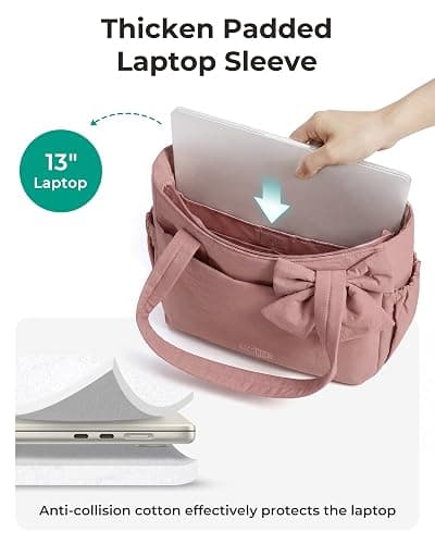 BAGSMART Crush Bow Tote Bag for Women, Large Work Tote with 40oz Tumbler, Puffer Travel Tote Bag for Work, Yoga, Gym thumbnail 7