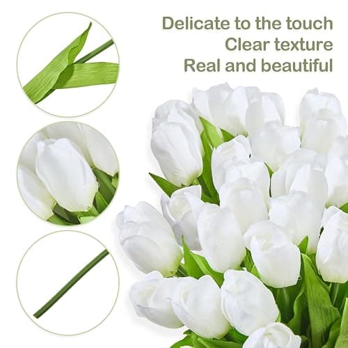 WFYTHMFLS Artificial Flowers Mother's Day Easter Valentine's Day Gifts, Artificial Flowers Fake Tulips Flowers Home Kitchen Wedding Table Decorations a Bunch of 20 White Tulips thumbnail 5