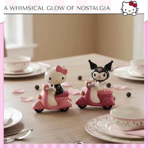 Blue Sky Clayworks Hello Kitty & Kuromi Scooter Salt and Pepper Shaker Set, 7” Licensed Sanrio Collectible thumbnail 2