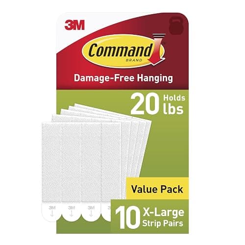 Command 20 Lb XL Heavyweight Picture Hanging Strips, Damage Free Hanging Picture Hangers, Heavy Duty Wall Hanging Strips for Back to School Dorm Organization, 10 White Adhesive Strip Pairs - Image 1
