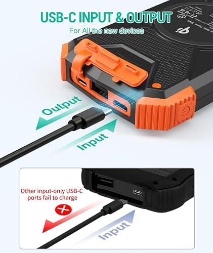 BLAVOR Solar Charger Power Bank 10,000mAh, Portable Wireless Charger, 20W Fast Charging External Battery Pack with USB C for Cell Phones, Solar Panel Charger with Dual Flashlight for Camping thumbnail 4