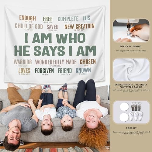 LIANGW Bible Verses Christian Tapestry, I Am Who He Says I am, Indoor Outdoor Wall Art Tapestry for Bedroom, Teens Room Decoration Living Room Bedroom 50x60 inches - 02-I Am Who He Says I am thumbnail 5