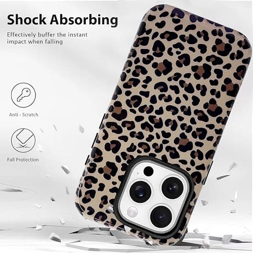 J.west Compatible with iPhone 16 Pro Case 6.3 inch with 2 Pack Tempered Glass Screen Protectors Cute Animal Leopard Hybrid Cover for Girls Women Aesthetic Protective Phone Cases Cheetah thumbnail 5