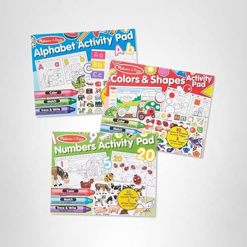 Melissa & Doug Activity Pad Bundle - Alphabet, Colors & Shapes & Numbers Sticker and Coloing Activity Books for Girls and Boys, Great Travel Toy thumbnail 5