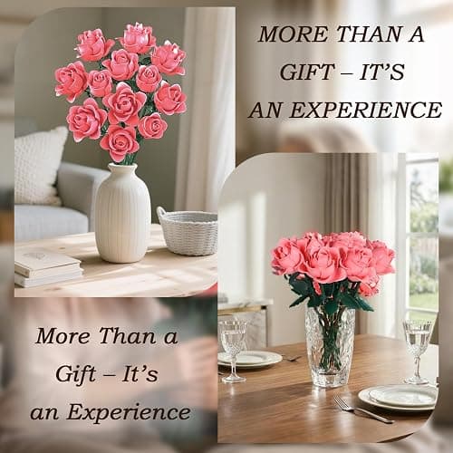 HAYXUN for Mom, 12 Pink Roses Building Blocks Bouquet Set (585 PCS), Botanical Building Set, Everlasting Floral Home Decor, Mother‘s Gift for Grandma, Wife, Women thumbnail 4