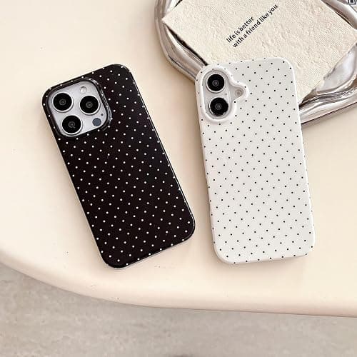 Reoomukk Aesthetic Polka Dot Retro Phone Case for iPhone 16 6.1",Vintage Trendy Unique Simple Pattern Design Elegant Chic Pretty Stylish Protective Girls Women Cases for i16 Black thumbnail 4
