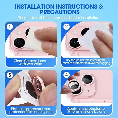 Xfilm Camera Lens Protector Compatible for iPhone 15/15 Plus Bling, Individual Metal Diamond Ring 9H Hardness Scratchproof Protector, Stylish Accessories, Case Friendly (Pink Diamond) thumbnail 6