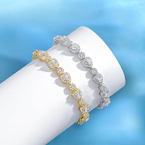 Gemsme Classic Heart-shaped Tennis Bracelets for Women, 18K White Gold Plated Round Cubic Zirconia Tennis Bracelet for Women Mom Wife thumbnail 3