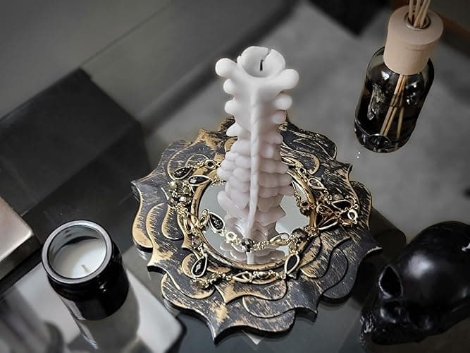 Zellinni Spine Candle for Halloween Decor - Premium Unscented Soy Candle w/Cotton Wick for Clean Burn - Goth Room Decor Vertebra Candles for Parties, Home, Rituals, Halloween Decorations Indoor - Gray - Grey white bone thumbnail 4