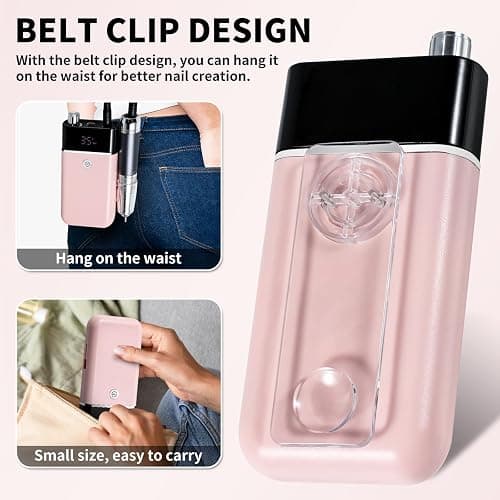 Moskany Professional Electric Nail Drill Kit Pink Portable Rechargeable Cordless Nail File Machine 35000 RPM with 7PCS Bits for Acrylic Gel Powder Nails Polish Pedicure Toenail Tool Salon Set thumbnail 2