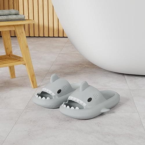 Men's and Women's Shark Slides Cloud Slippers Summer Novelty Open Toe Slide Sandals Anti-Slip Beach Pool Shower Shoes with Cushioned Thick Sole - 7-8 Women/6-7 Men - Light Grey thumbnail 2