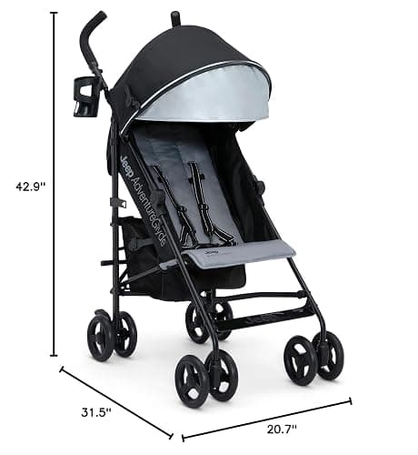 Jeep AdventureGlyde Stroller by Delta Children - Lightweight Travel Stroller with Smoothest Ride & Compact Fold, 3-Position Recline, Extra Large Storage Basket, Black/Grey thumbnail 3