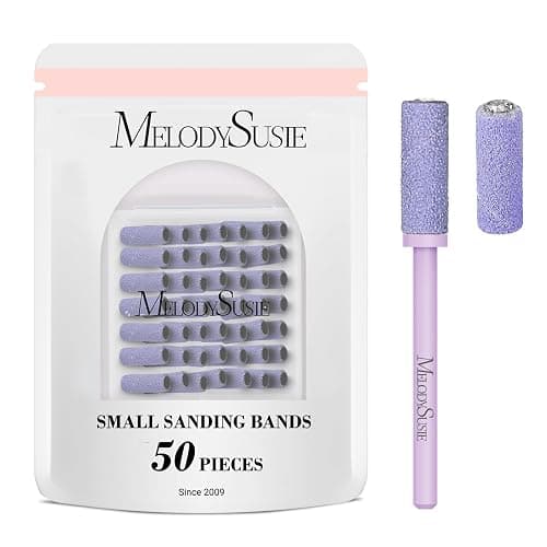 MelodySusie 50 Pcs Nail Drill Bits Small Sanding Bands with 3.1mm Mandrel Bit, 180 Fine Grit Nail File for Acrylic Nails Gel Manicures and Pedicure, Purple - Image 1