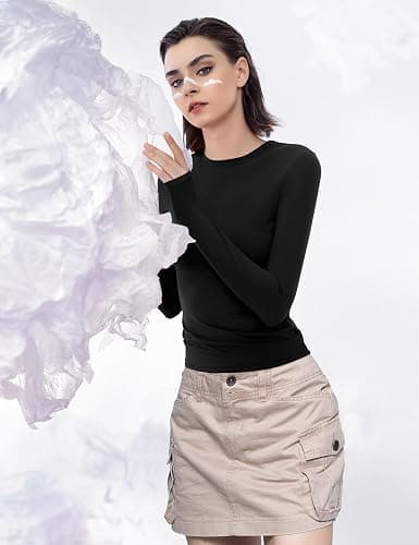 PUMIEY Women's Long Sleeve T Shirts Crew Neck Slim Fit Tops Sexy Basic Tee Smoke Cloud Pro Collection thumbnail 3