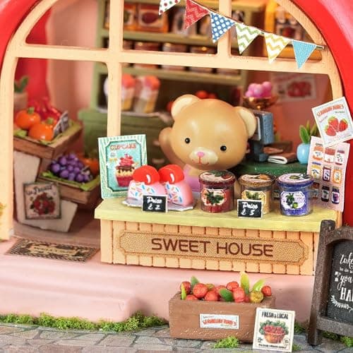 CUTEROOM DIY Miniature House Building Kit - Mini Dollhouse Kit for Adults with LED Lights, Realistic Mini House Building Model Kit, Creative Crafts Home Decor Gift- Berry Shop thumbnail 2
